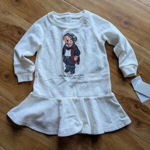 NWT Polo Ralph Lauren Baby 12M Girls White Tuxedo Bear French Terry Dress